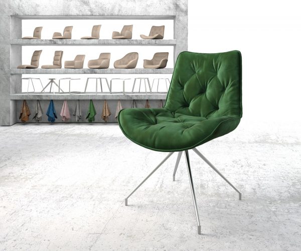 Otočná židle Taimi-Flex Velvet Green Křížový rám kuželový nerezový 180° otočný