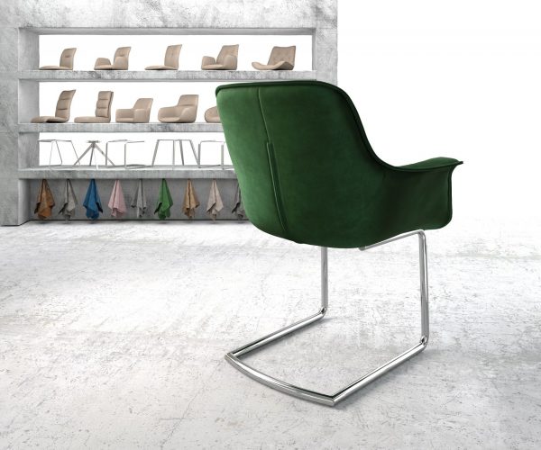 Otočná židle Kaira-Flex Velvet Green Cantilever Round Chrome - Image 3