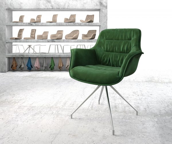 Otočná židle Kaira-Flex Velvet Green Křížový rám kuželový nerezový 180° otočný