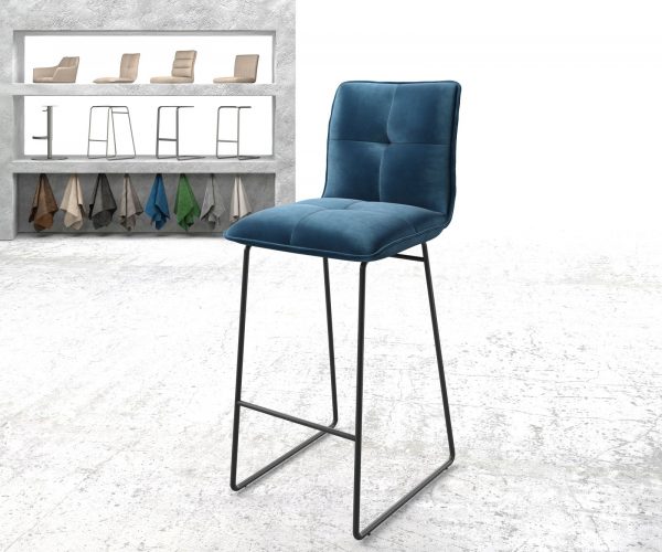 Barová židle Maddy-Flex Velvet Blue Skid Frame Metal
