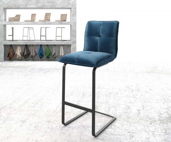 Barová židle Maddy-Flex Velvet Blue Cantilever Flat Metal