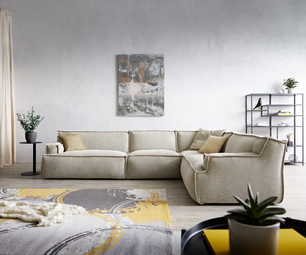 Rohová sedací souprava Basit 340 x 250 cm Žinylka Béžová Otoman Variabilní - Image 2