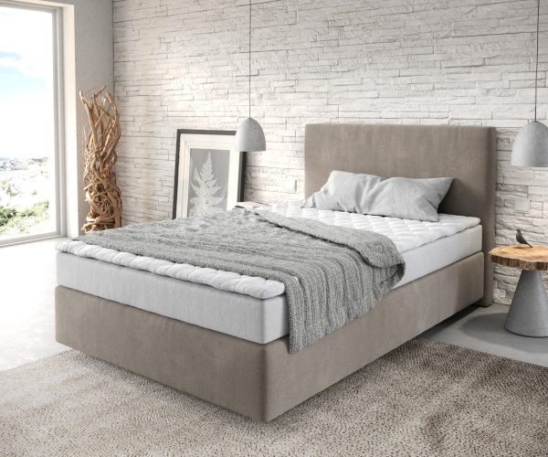 Postel Boxspring Dream-Well 120x200 cm mikrovlákno béžová s matrací a topperem