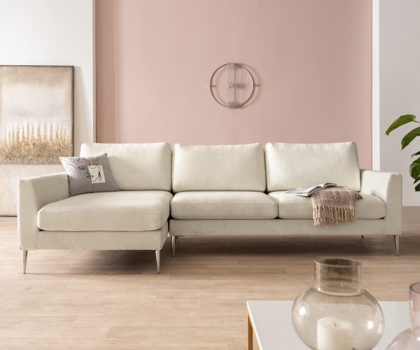 Rohová pohovka Marla 285x140 cm žinylka smetanově bílá lenoška levá - Image 2