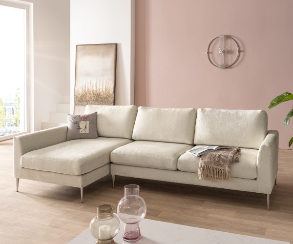 Rohová pohovka Marla 285x140 cm žinylka smetanově bílá lenoška levá