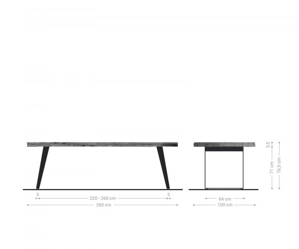 Jídelní stůl Edge 260x100cm XL akácie přírodní nerezová ocel stříbrná šikmá - Image 7