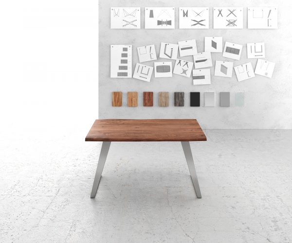 Jídelní stůl Edge 140x90cm Akátová hnědá nerezová ocel Stříbrný šikmý živý okraj - Image 2