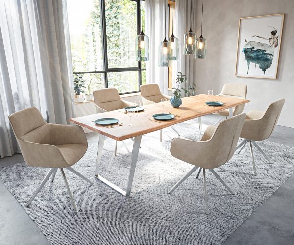 Jídelní stůl Edge 260x100cm akácie přírodní nerezová ocel stříbrná šikmá
