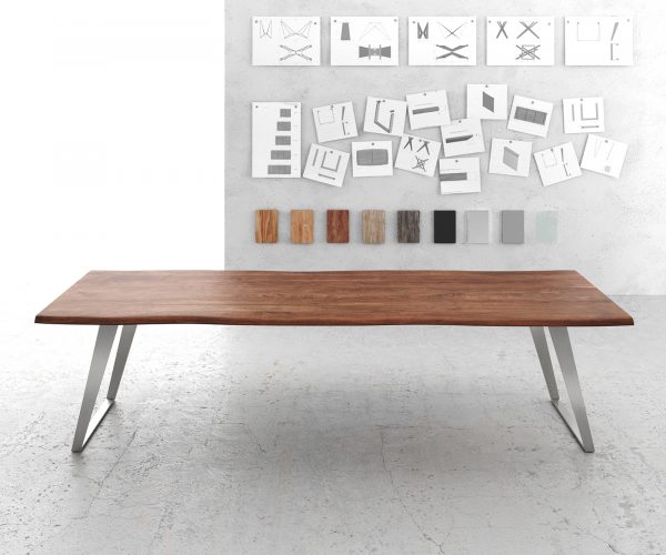 Jídelní stůl Edge 300x100cm akácie hnědá nerezová ocel stříbrná šikmá - Image 2