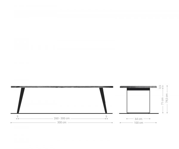 Jídelní stůl Edge 300x100cm akácie hnědá nerezová ocel stříbrná šikmá - Image 6