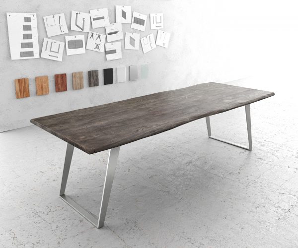 Jídelní stůl Edge 260x100cm akácie platina nerezová ocel stříbrná šikmá