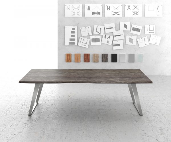 Jídelní stůl Edge 260x100cm akácie platina nerezová ocel stříbrná šikmá - Image 2