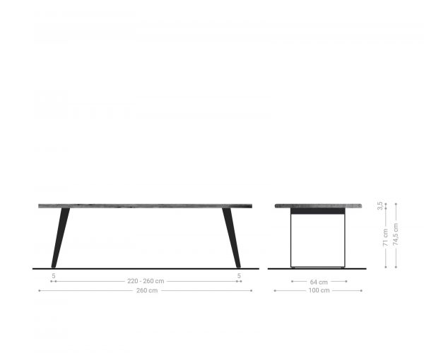 Jídelní stůl Edge 260x100cm akácie platina nerezová ocel stříbrná šikmá - Image 6