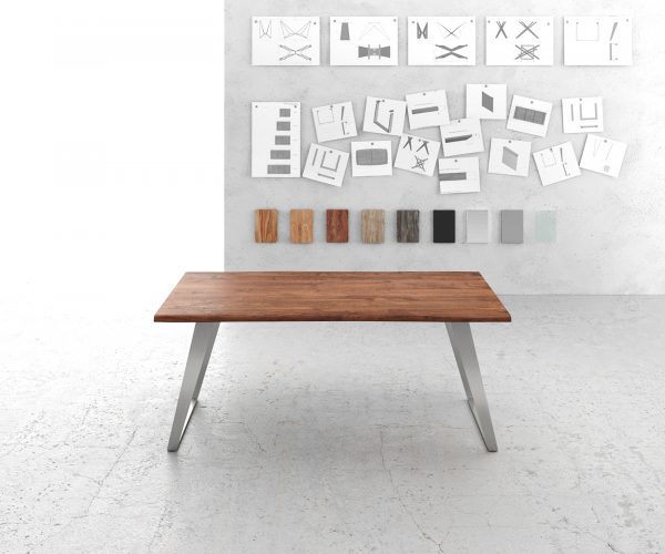 Jídelní stůl Edge 180x90cm akácie hnědá nerezová ocel stříbrná šikmá - Image 2