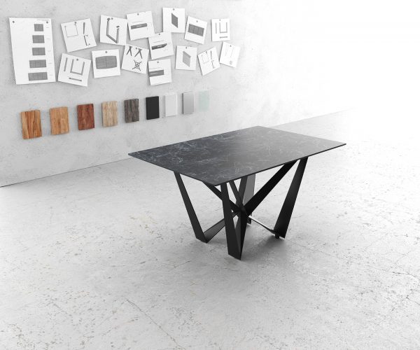 Jídelní stůl Edge 140x90cm Laminam® keramika šedá podnož černá plochá ocel