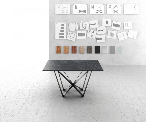 Jídelní stůl Edge 140x90cm Laminam® keramika šedá podnož černá plochá ocel - Image 2
