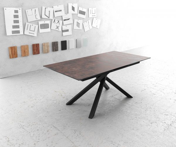 Jídelní stůl Edge 180/220x90 cm sklo hnědé vintage křížová podnož černá rozkládací - Image 2