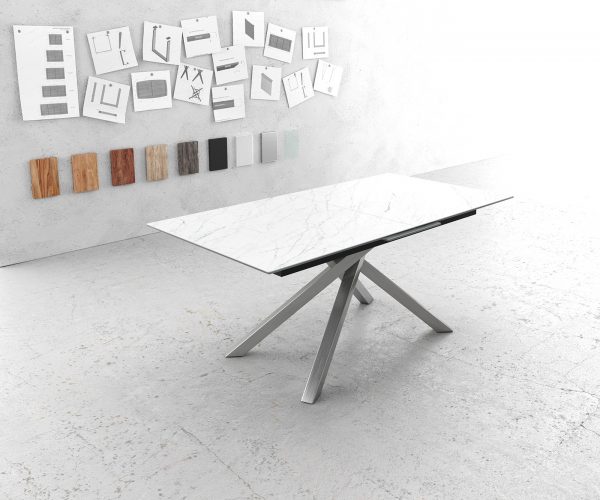 Jídelní stůl Edge 180-220x90cm Laminam® keramika bílá rozkládací křížová podnož stříbrná - Image 2