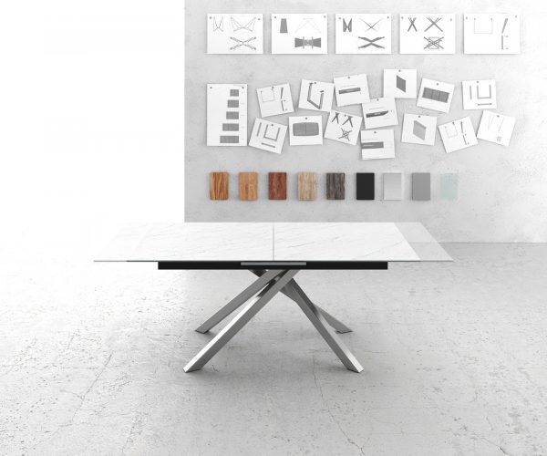 Jídelní stůl Edge 180-220x90cm Laminam® keramika bílá rozkládací křížová podnož stříbrná - Image 6