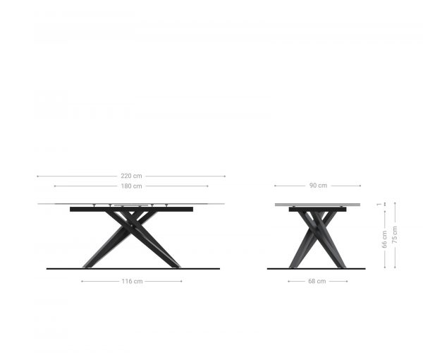 Jídelní stůl Edge 180-220x90cm Laminam® keramika bílá rozkládací křížová podnož stříbrná - Image 7