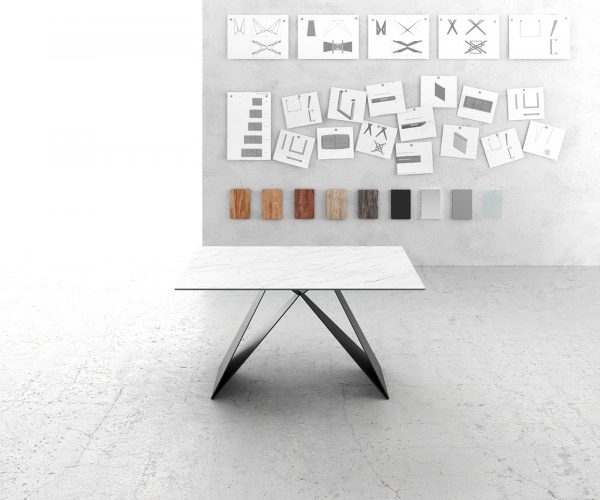 Jídelní stůl Edge 140x90cm Laminam® keramika bílá podnož ve tvaru "V" černá - Image 2