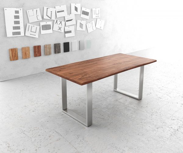Jídelní stůl Edge 180x90cm akácie hnědá nerezová úzká podnož