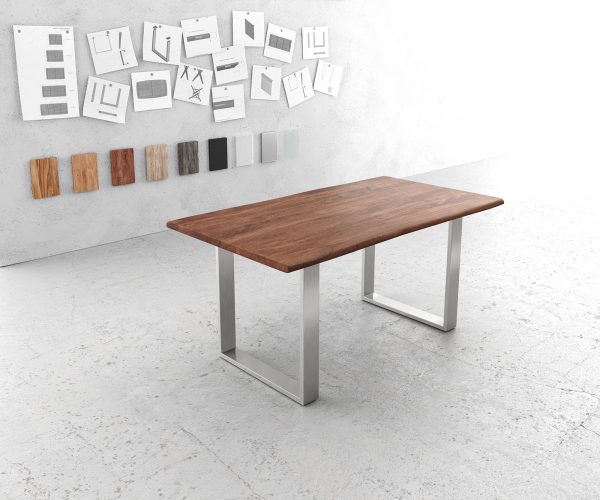 Jídelní stůl Edge 160x90cm akácie hnědá nerezová úzká podnož