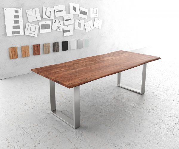 Jídelní stůl Edge 220x100cm akácie hnědá nerezová ocel úzká