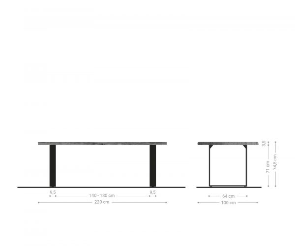 Jídelní stůl Edge 220x100cm akácie hnědá nerezová ocel úzká - Image 6
