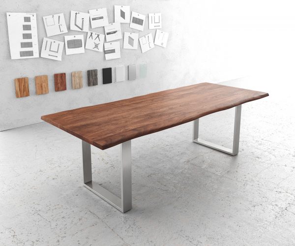 Jídelní stůl Edge 240x100cm akácie hnědá nerezová ocel úzká