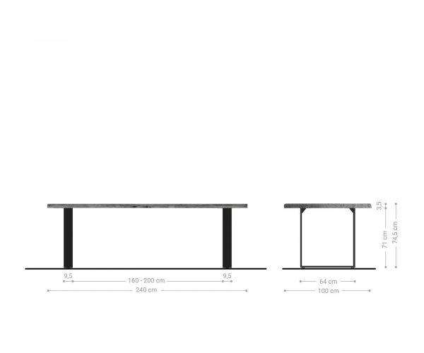 Jídelní stůl Edge 240x100cm akácie hnědá nerezová ocel úzká - Image 6