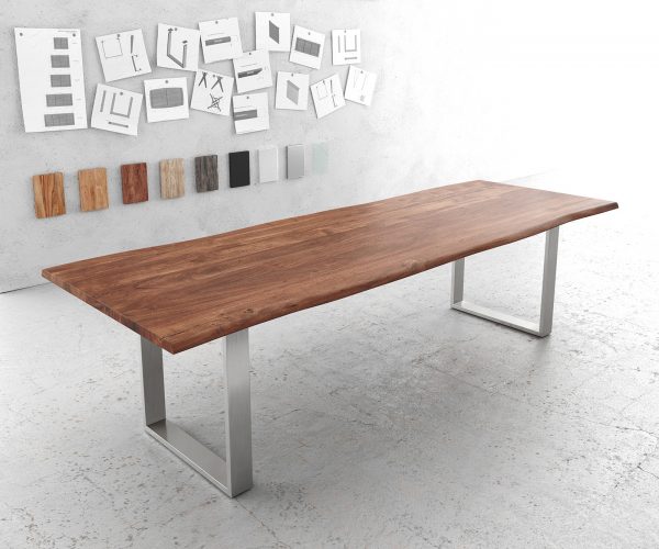 Jídelní stůl Edge 280x100cm Akácie hnědá Nerezová ocel Úzká hrana Live-Edge