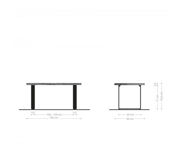 Jídelní stůl Edge 160x90cm XL platinová akácie nerezová ocel úzká - Image 6