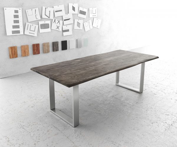 Jídelní stůl Edge 220x100cm platinová akácie nerezová ocel úzká
