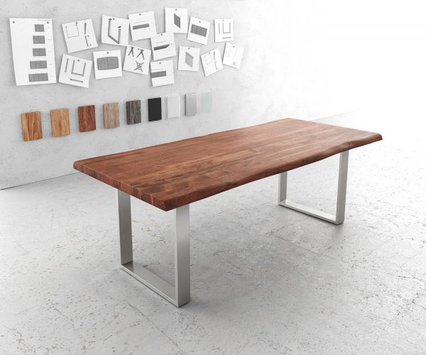 Jídelní stůl Edge 220x100cm XL akácie hnědá nerezová ocel úzká