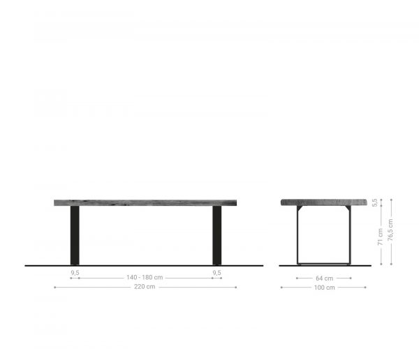 Jídelní stůl Edge 220x100cm XL akácie hnědá nerezová ocel úzká - Image 6