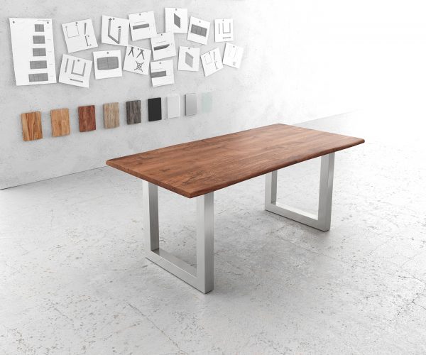 Hrana jídelního stolu 180x90cm Akácie hnědá Nerezová ocel Široká živá hrana