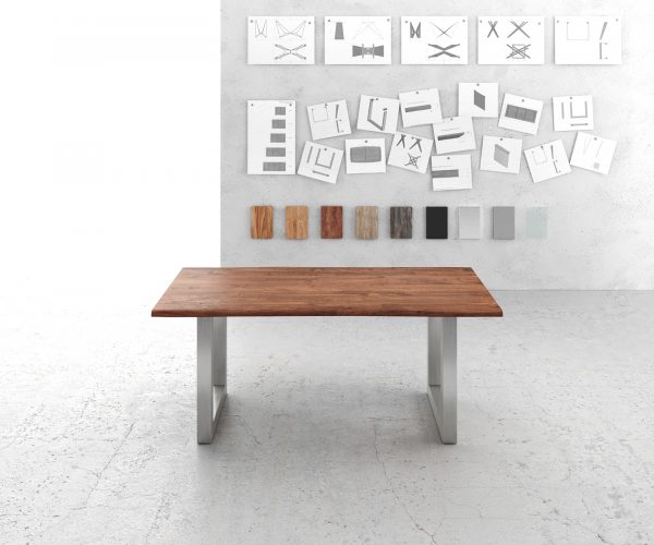 Hrana jídelního stolu 180x90cm Akácie hnědá Nerezová ocel Široká živá hrana - Image 2