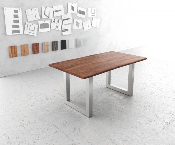 Jídelní stůl Edge 160x90cm akácie hnědá nerezová ocel široká