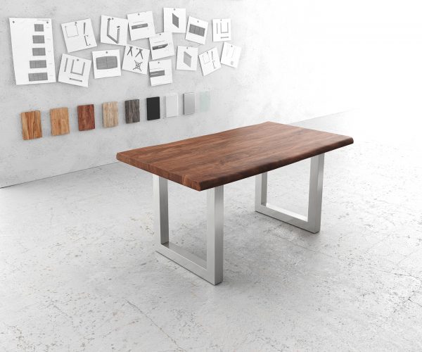 Jídelní stůl Edge 160x90cm XL akácie hnědá nerezová ocel široká