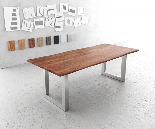 Hrana jídelního stolu 220x100cm Akácie hnědá Nerezová ocel Široká živá hrana