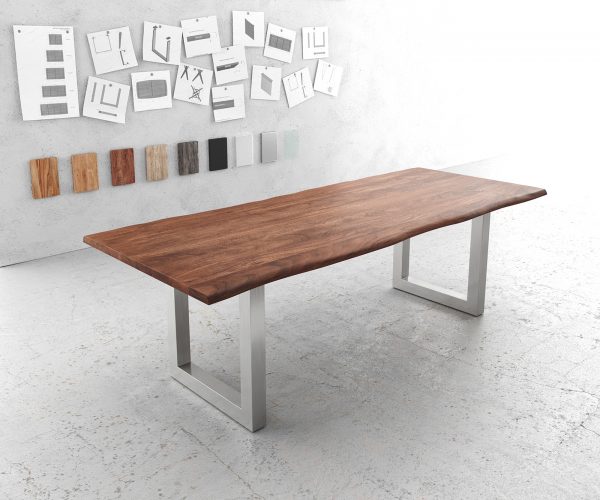 Jídelní stůl Edge 240x100cm akácie hnědá nerezová ocel široká
