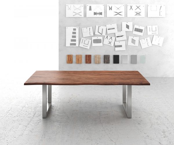 Jídelní stůl Edge 240x100cm akácie hnědá nerezová ocel široká - Image 2