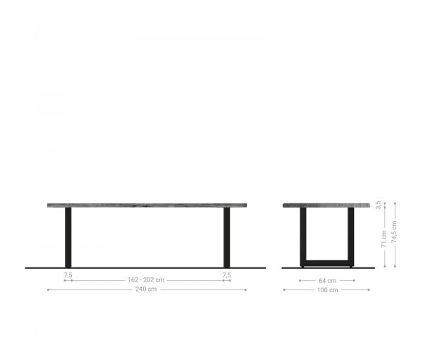 Jídelní stůl Edge 240x100cm akácie hnědá nerezová ocel široká - Image 6