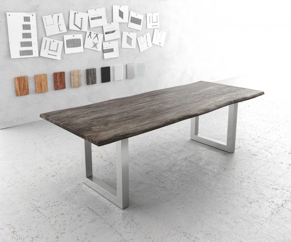 Jídelní stůl Edge 240x100cm platinová akácie nerezová ocel široká