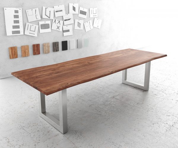 Hrana jídelního stolu 280x100cm Akácie hnědá Nerezová ocel Široká živá hrana
