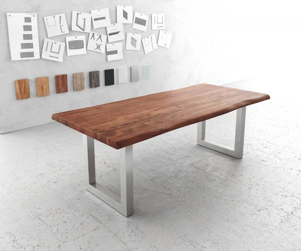 Jídelní stůl Edge 220x100cm XL hnědá akácie nerezová ocel široká