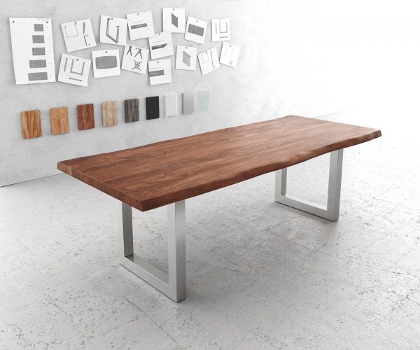 Jídelní stůl Edge 240x100cm XL hnědá akácie nerezová ocel široká