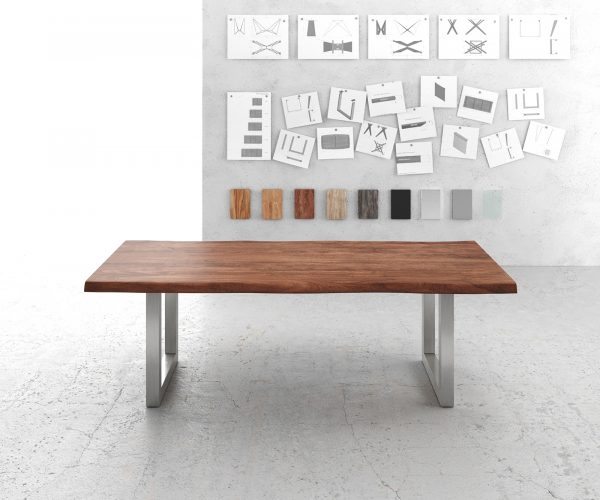 Jídelní stůl Edge 240x100cm XL hnědá akácie nerezová ocel široká - Image 2