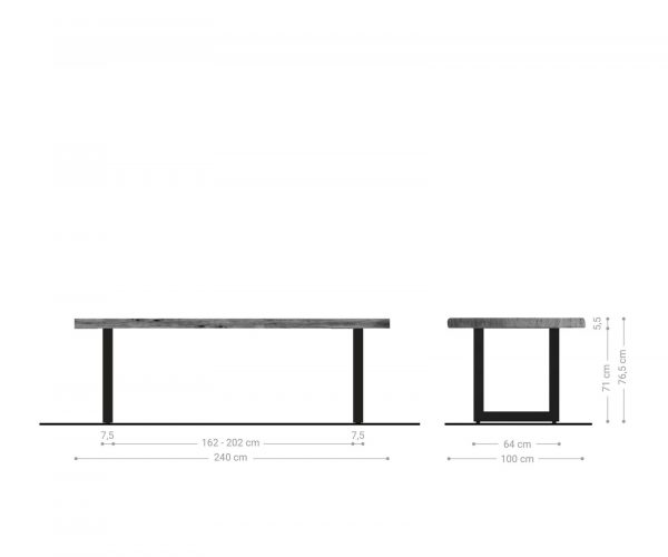 Jídelní stůl Edge 240x100cm XL hnědá akácie nerezová ocel široká - Image 6
